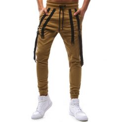 Joggery męskie: Spodnie męskie joggery kamelowe (ux1132)