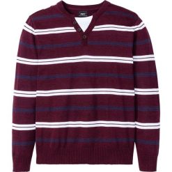 Sweter 2 w 1 bonprix czerwony - w paski. Fioletowe swetry męskie bonprix, s, w paski, bez kołnierzyka, bez kaptura. Za 59,99 zł.