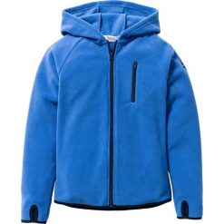 Bluza z polaru z kontrastowymi elementami bonprix lodowy niebieski - ciemnoniebieski. Niebieskie bluzy chłopięce bonprix, bez wzorów, z polaru, bez rękawów, z kapturem. Za 64,99 zł.