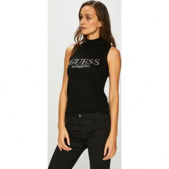 Guess Jeans - Top Ela. Czarne topy damskie Guess Jeans, l, z aplikacjami, z dzianiny. Za 279,90 zł.