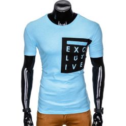 T-shirt męski z nadrukiem S882 - błękitny. Niebieskie t-shirty męskie Ombre Clothing, s, z nadrukiem, bez kołnierzyka. Za 15,99 zł.