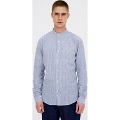 Koszula ze stójką z organicznej bawełny i lnu. Białe koszule męskie na spinki Pull&Bear, m, z bawełny, ze stójką. Za 89,90 zł.