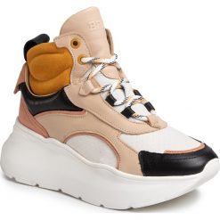 Sneakersy BRONX - 47240-AB Black/O.White/Taupe/Mustard 3364. Brązowe półbuty damskie Bronx, na co dzień, bez wzorów, ze skóry, bez obcasa, na płaskiej podeszwie, bez zapięcia. W wyprzedaży za 549,00 zł.