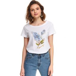 T-shirt z nadrukiem. Białe t-shirty damskie Top Secret, z nadrukiem, z bawełny, klasyczne, z klasycznym kołnierzykiem. W wyprzedaży za 29,99 zł.