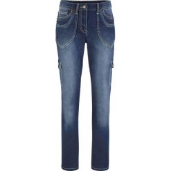 Dżinsy bojówki z haftem STRAIGHT bonprix ciemny denim. Czarne jeansy damskie bonprix, z haftami, z jeansu. Za 109,99 zł.