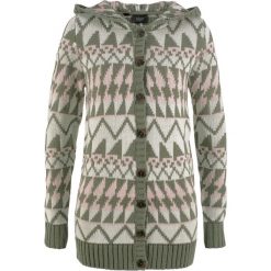 Sweter rozpinany z kapturem bonprix oliwkowy wzorzysty. Zielone kardigany damskie bonprix. Za 59,99 zł.