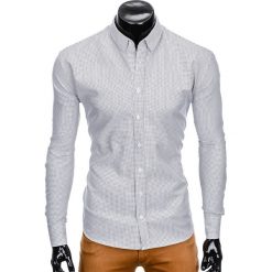 KOSZULA MĘSKA Z DŁUGIM RĘKAWEM K411 - BIAŁA/CZARNA. Białe koszule męskie na spinki Ombre Clothing, m, z kontrastowym kołnierzykiem, z długim rękawem. Za 69,00 zł.