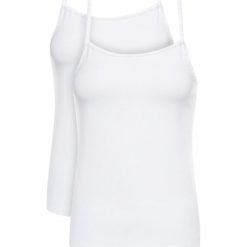 Komplet 2 topów Calvin Klein Underwear Cami 000QS6440E. Białe bluzki damskie Calvin Klein Underwear, m, bez wzorów, z elastanu, polo, bez rękawów. W wyprzedaży za 109,00 zł.