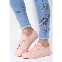 Jasnoróżowe Trampki Sweet Land. Brązowe trampki i tenisówki damskie marki vices, z materiału, ze szpiczastym noskiem, na wysokim obcasie, na obcasie. Za 49,99 zł.