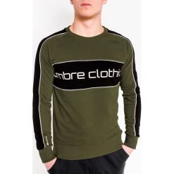 Bluza męska bez kaptura z nadrukiem B922 - khaki. Brązowe bluzy męskie Ombre Clothing, s, z nadrukiem, z bawełny, z kapturem, bez rękawów, bez kaptura. Za 39,00 zł.