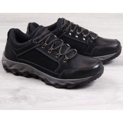 Buty trekkingowe skórzane męskie czarne American Club - czarny. Czarne buty sportowe męskie . Za 139,99 zł.