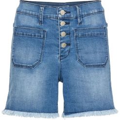 Szorty dżinsowe z wysoką talią bonprix niebieski "bleached”. Niebieskie jeansy damskie bonprix, bez wzorów, z jeansu. Za 89,99 zł.