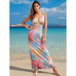 Sukienka plażowa Opera Sweet Laguna 63300. Sukienki damskie OPERA, na plażę, bez wzorów, bez kołnierzyka, bez rękawów. Za 519,00 zł.
