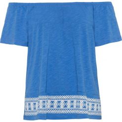 Shirt z nadrukiem bonprix lodowy niebieski - biały w graficzny wzór. Niebieskie koszulki damskie bonprix, z nadrukiem, bez kołnierzyka, bez rękawów. Za 74,99 zł.