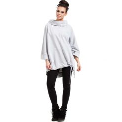 Popielata Bluza Oversize z Szerokim Rękawem 3/4 z Kapturem. Szare bluzki damskie marki Molly.pl, uniwersalny, bez wzorów, z bawełny, z krótkim rękawem, krótkie, z kapturem. Za 135,90 zł.