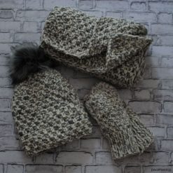 Komplet melanż ryż czapka + szalik+ rękawiczki. Czarne czapki zimowe damskie marki Pakamera, melanż, z wełny. Za 265,00 zł.