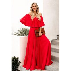 Sukienka LELA RED. Czerwone sukienki damskie Sukienka LELA RED, s, bez wzorów, bez kołnierzyka, bez rękawów, długie. W wyprzedaży za 129,00 zł.