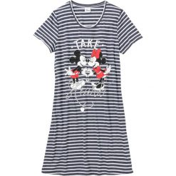 Koszula nocna "Minnie Mouse" bonprix niebieski melanż -biały w paski. Niebieskie koszule nocne damskie bonprix, w paski, z okrągłym kołnierzem, z krótkim rękawem. Za 49,99 zł.