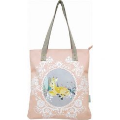 Shopper bag damskie: Shopper bag „Nordikka Deer” w kolorze jasnoróżowo-szarym – 33 x 37,5 x 3 cm