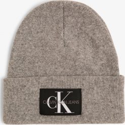 Calvin Klein Jeans - Czapka męska z dodatkiem kaszmiru, szary. Szare czapki męskie Calvin Klein Jeans, z aplikacjami, z wełny, eleganckie. Za 179,95 zł.