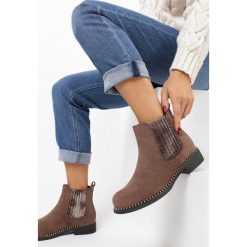 Khaki Botki Estralita. Brązowe botki damskie Born2be, bez obcasa, na płaskiej podeszwie, bez zapięcia. Za 139,99 zł.