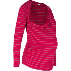 Shirt ciążowy i do karmienia piersią, z napami bonprix ciemnoczerwono-szary w paski. Czerwone bluzki ciążowe bonprix, w paski, z bawełny, bez kołnierzyka, z długim rękawem. Za 74,99 zł.
