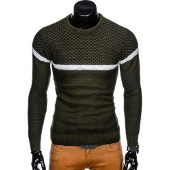 SWETER MĘSKI E131 - KHAKI. Brązowe swetry klasyczne męskie marki Inny, m, klasyczne, z klasycznym kołnierzykiem. Za 39,00 zł.