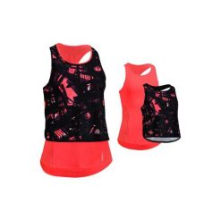 Top 3 w 1 kardio fitness 520 damski. Różowe topy damskie DOMYOS, bez wzorów, z elastanu, z dekoltem na plecach. W wyprzedaży za 44,99 zł.