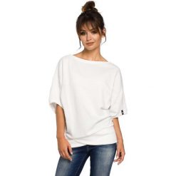 Oversizowa Ecru Bluza ze Ściągaczem na Zakładkę. Szare bluzki damskie Molly.pl, s, bez wzorów, z jeansu, eleganckie, bez kołnierzyka, bez rękawów. Za 108,90 zł.