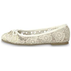 Tamaris Baleriny Damskie Sakura 37 Kremowe. Białe baleriny damskie Tamaris, bez wzorów, z koronki, bez obcasa. Za 139,00 zł.