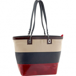 Skórzany shopper bag w kolorze beżowo-granatowo-czerwonym - 40 x 30 x 15 cm. Brązowe shopper bag damskie Classe Regina, ze skóry. W wyprzedaży za 318,95 zł.