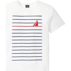 T-shirt z nadrukiem Slim Fit bonprix biały. Białe koszulki męskie bonprix, xl, z nadrukiem, z okrągłym kołnierzem. Za 44,99 zł.