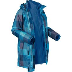 Długa kurtka outdoorowa 3 w 1 bonprix niebieskozielony morski w kratę. Niebieskie kurtki damskie bonprix, bez wzorów, z polaru, długie, bez kaptura. Za 269,99 zł.