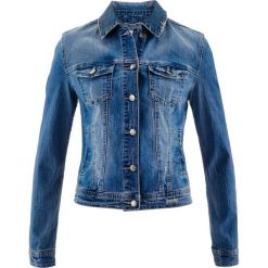 Kurtka dżinsowa z kolekcji Maite Kelly bonprix niebieski "stone used". Niebieskie kurtki damskie bonprix, bez wzorów, bez kaptura. Za 149,99 zł.