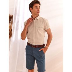 Koszula z lnem taliowana. Koszule męskie Top Secret, na lato, m, bez wzorów, z bawełny, eleganckie, bez kołnierzyka, bez rękawów. W wyprzedaży za 59,99 zł.