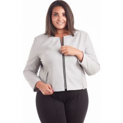 Popielaty żakiet Katrin chanelka duże rozmiary. Szare żakiety damskie Moda Size Plus Iwanek, bez wzorów, z jeansu. Za 169,90 zł.
