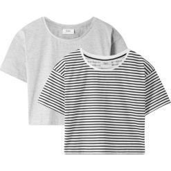Shirt boxy (2 szt.) bonprix czarno-biały + jasnoszary melanż. Czarne bluzki dziewczęce bonprix, bez wzorów, bez kołnierzyka, z krótkim rękawem, krótkie, bez kaptura. Za 39,98 zł.