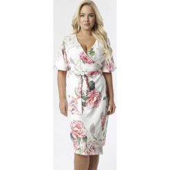 Biała Sukienka Acalemelle. Białe sukienki damskie Born2be, na co dzień, w kwiaty, z tkaniny, eleganckie, z klasycznym kołnierzykiem, z krótkim rękawem, krótkie, midi, kopertowe. Za 109,99 zł.