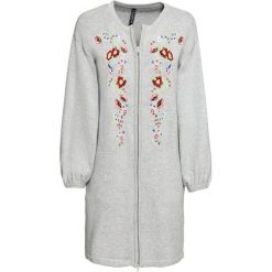 Sweter rozpinany z haftem bonprix jasnoszary. Szare swetry damskie bonprix, z haftami, bez rękawów, bez kaptura. Za 129,99 zł.