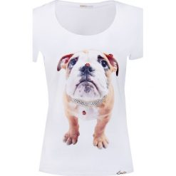 T-shirt EAN13 BULLDOG Biały|Print. Białe t-shirty damskie marki Ean13, bez wzorów, z elastanu, klasyczne, z klasycznym kołnierzykiem. W wyprzedaży za 350,00 zł.