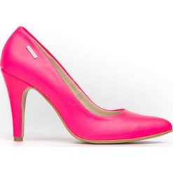 Neonowe czółenka na szpilce - skóra naturalna - model 035 - kolor różowy neon. Różowe czółenka damskie Zapato, na imprezę, z nadrukiem, ze skóry, na wysokim obcasie, na obcasie. Za 319,00 zł.