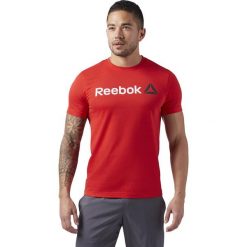 MĘSKA KOSZULKA REEBOK LINEAR RED (XL). Czerwone koszulki męskie Reebok, xl, bez wzorów, z bawełny, z klasycznym kołnierzykiem, bez rękawów, na fitness i siłownię. W wyprzedaży za 59,99 zł.