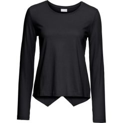 Shirt z efektem założenia kopertowego z tyłu bonprix czarny. Czarne koszulki damskie marki bonprix, bez wzorów, z okrągłym kołnierzem, z długim rękawem. Za 54,99 zł.