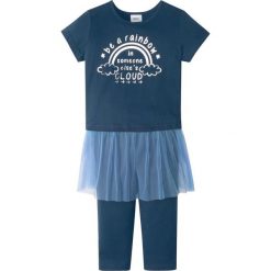 Legginsy dziewczęce: Shirt z tiulową wstawką + legginsy 3/4 (2 części) bonprix ciemnoniebieski