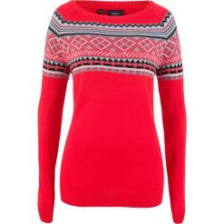 Sweter wzorzysty bonprix truskawkowy wzorzysty. Czerwone swetry klasyczne damskie bonprix. Za 74,99 zł.