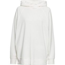 Bluza z kapturem i guzikami bonprix biel wełny. Białe bluzy damskie bonprix, bez wzorów, z wełny, bez rękawów, z kapturem. Za 109,99 zł.