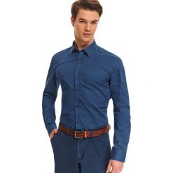 Koszula długi rękaw męska slim fit. Niebieskie koszule męskie Top Secret, na zimę, m, w grochy, z bawełny, bez kołnierzyka, z długim rękawem. Za 99,99 zł.