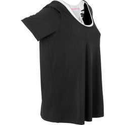 Komplet sportowy: t-shirt z biustonoszem bustier, z kolekcji Maite Kelly bonprix czarny. Czarne bluzki sportowe damskie bonprix, bez wzorów, z okrągłym kołnierzem, bez rękawów, bez kaptura. Za 54,99 zł.