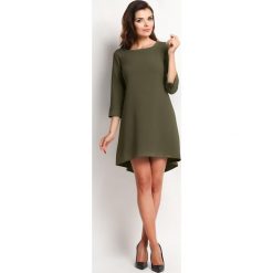 Oliwkowa Elegancka Trapezowa Sukienka z Kontrafałdą. Zielone sukienki damskie koktajlowe marki Molly.pl, na co dzień, s, z tkaniny, trapezowe. Za 125,90 zł.