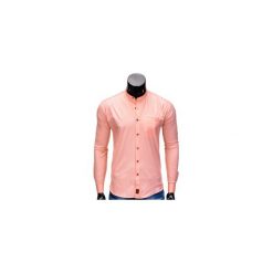 KOSZULA MĘSKA Z DŁUGIM RĘKAWEM K353 - MORELOWA. Pomarańczowe koszule męskie Ombre Clothing, s, bez wzorów, z bawełny, ze stójką, z długim rękawem. Za 39,00 zł.
